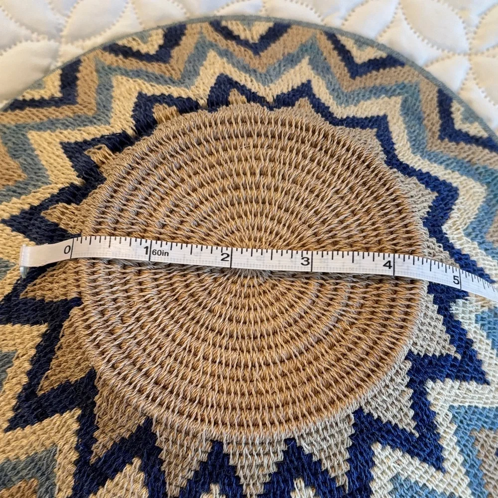 Hand Crafted African Coil Zigzag Pattern Basket in Tan and Blues Vintage?